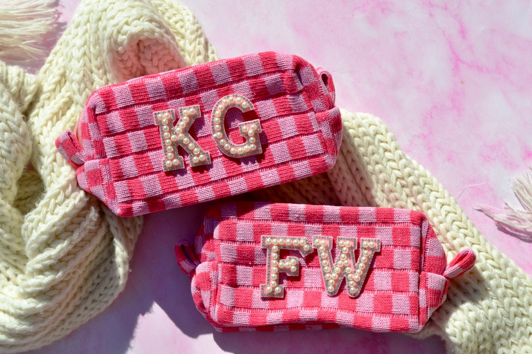 Pink Checkered Makeup Bags