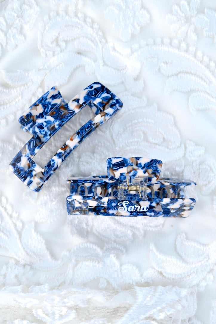 Blue and White Hair Claw Clip
