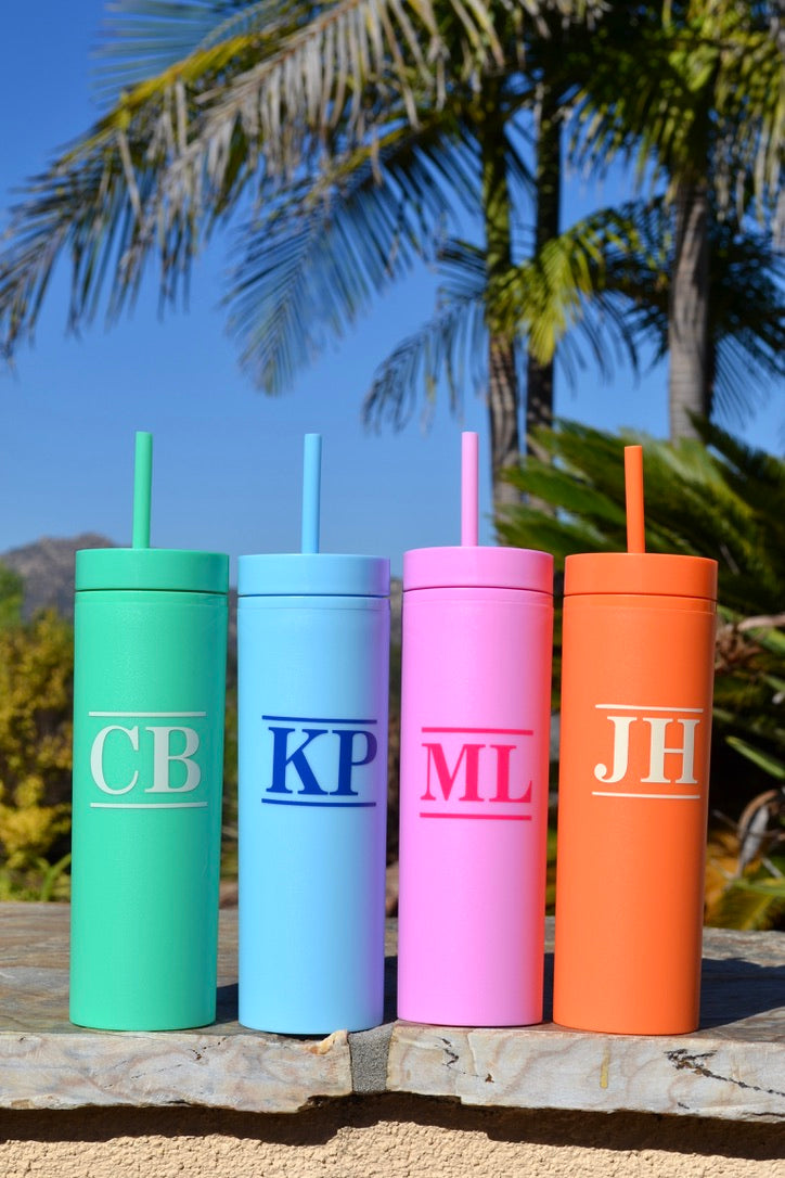 Personalized Monogram Skinny Tumbler with Lid and Straw