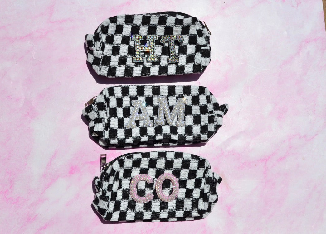 Custom Black and White Checkered Makeup Bag