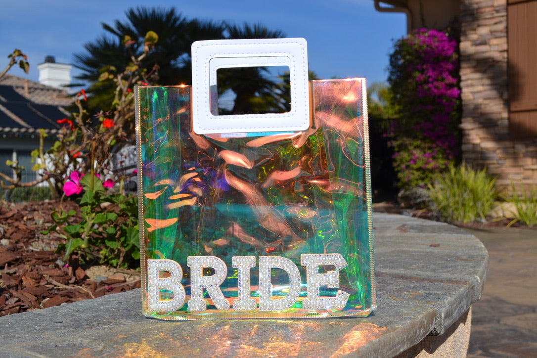 Clear Holographic Bride Mini Bag – Iridescent Bachelorette Party Favor for Bridal Showers