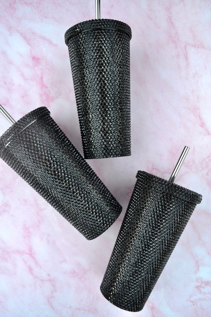 Black Rhinestone Stainless Steel Tumbler