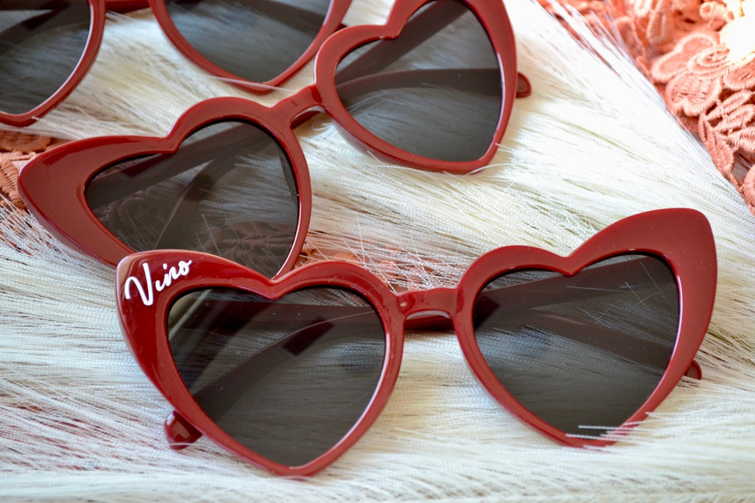 Vino before Vows Winery Bachelorette Maroon Heart Sunglasses