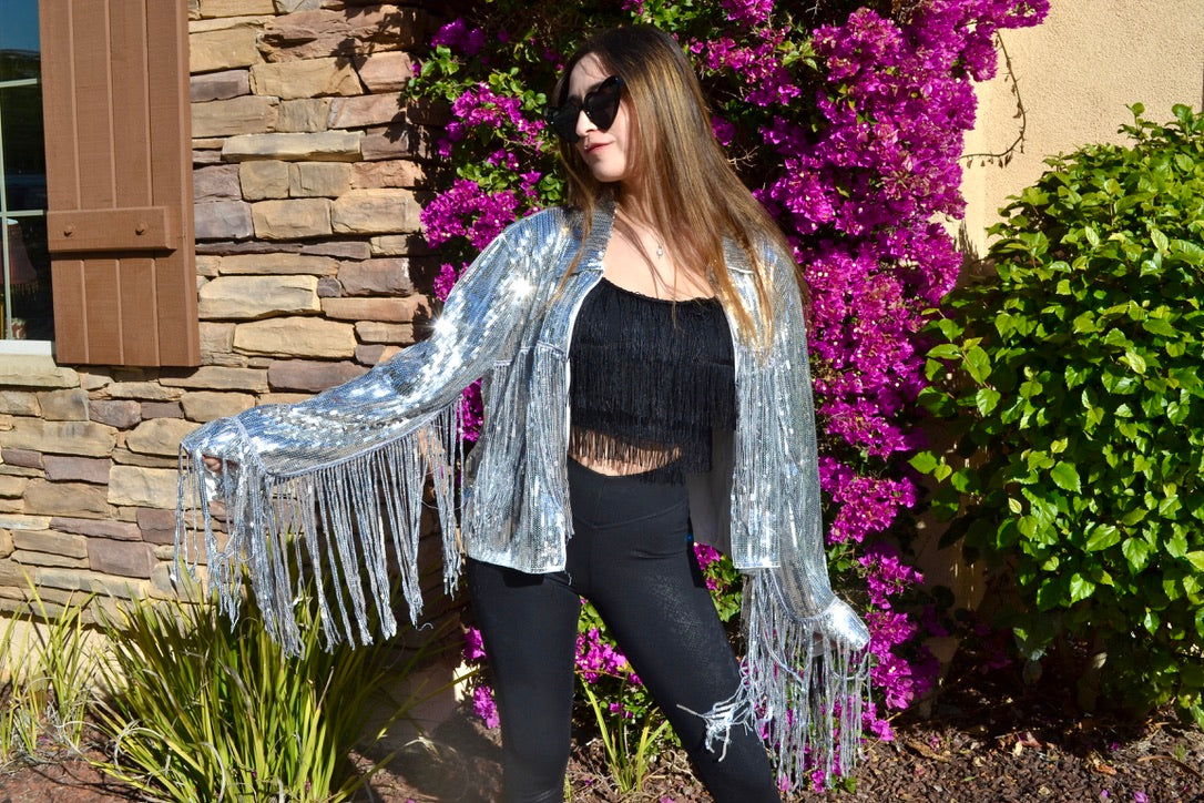 Custom Silver Sequin Fringe Jacket