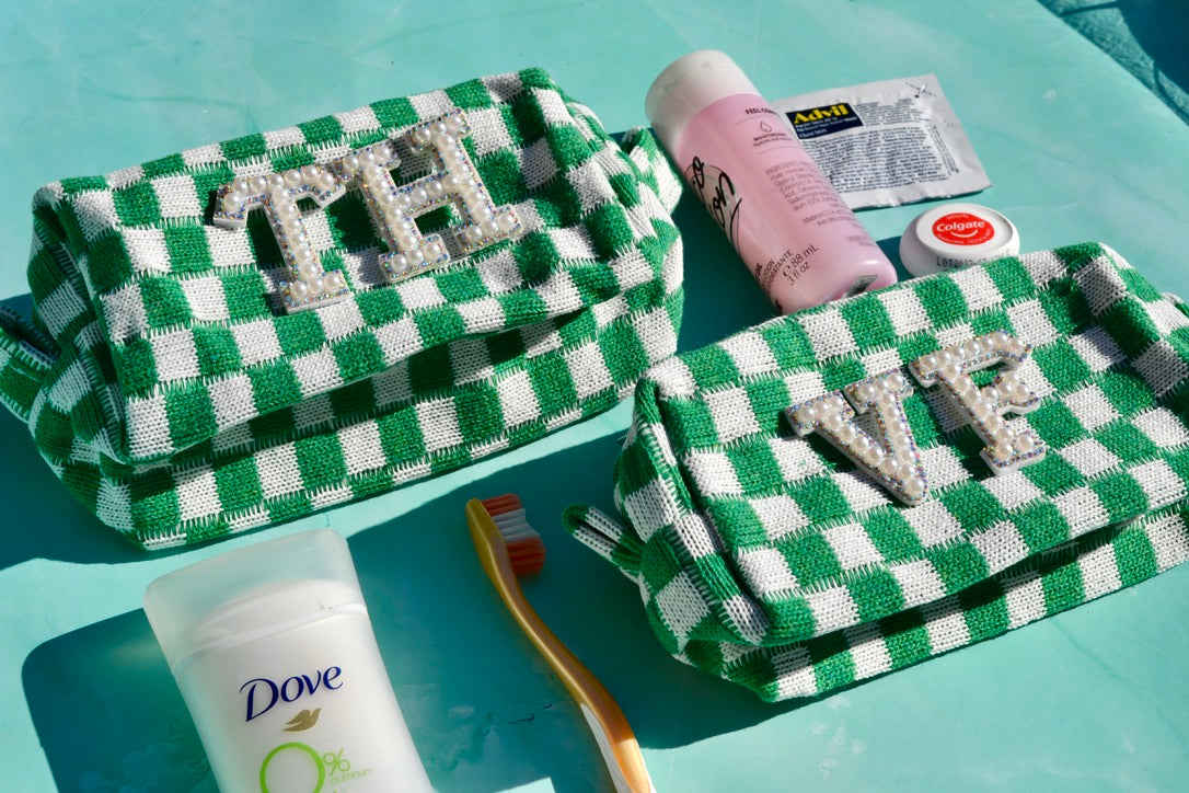 Green Checkered Makeup Bags, Green Pencil Case