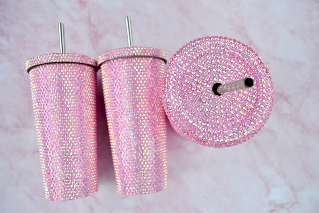 Pink Pink Rhinestone Stainless Steel Tumblers