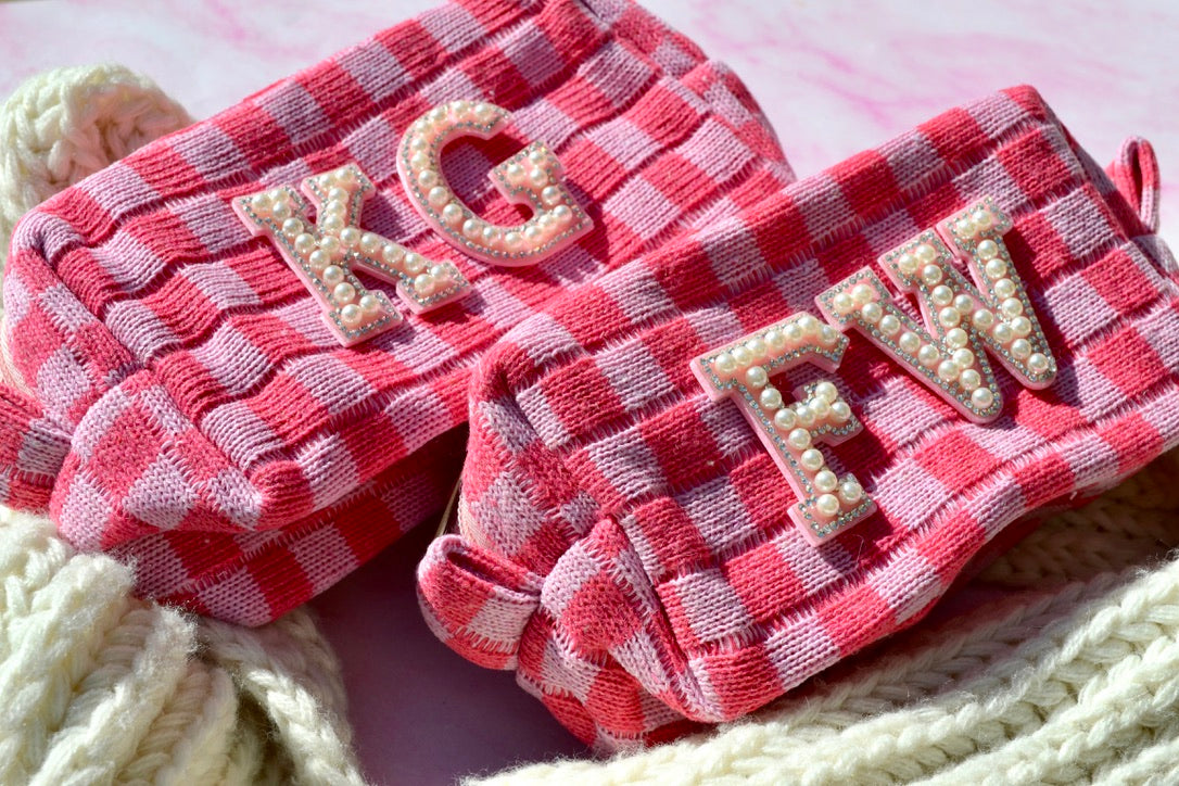 Pink Checkered Makeup Bags