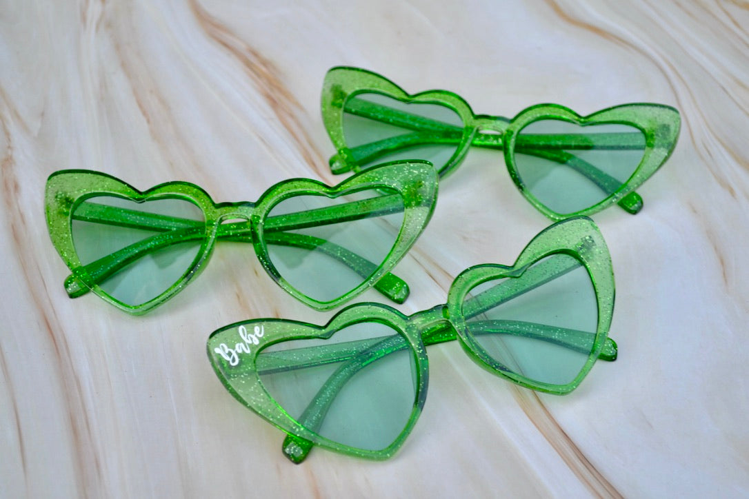Green Sparkle Heart Sunglasses