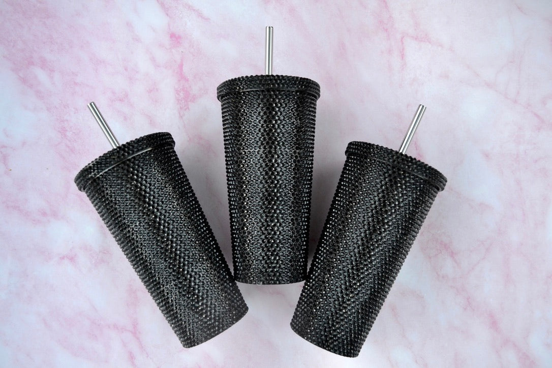 Black Rhinestone Stainless Steel Tumbler