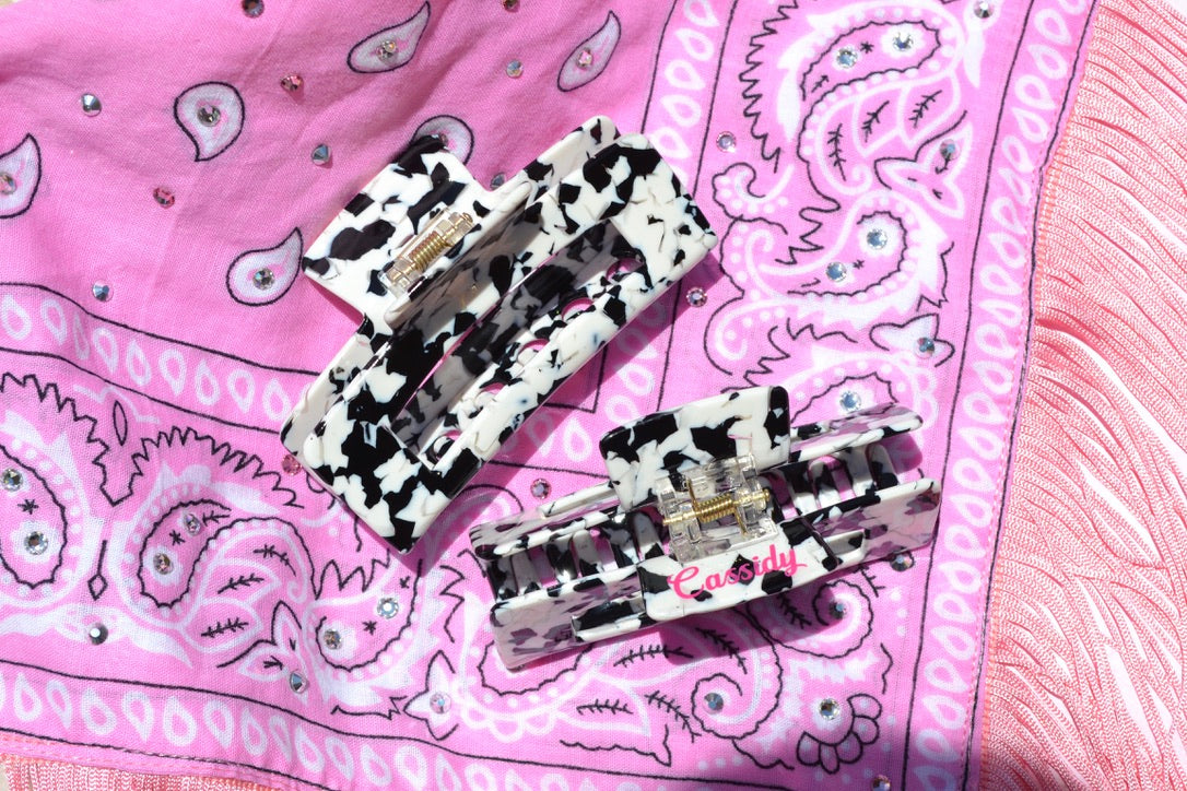 Custom Cow Print Black and White Hair Claw