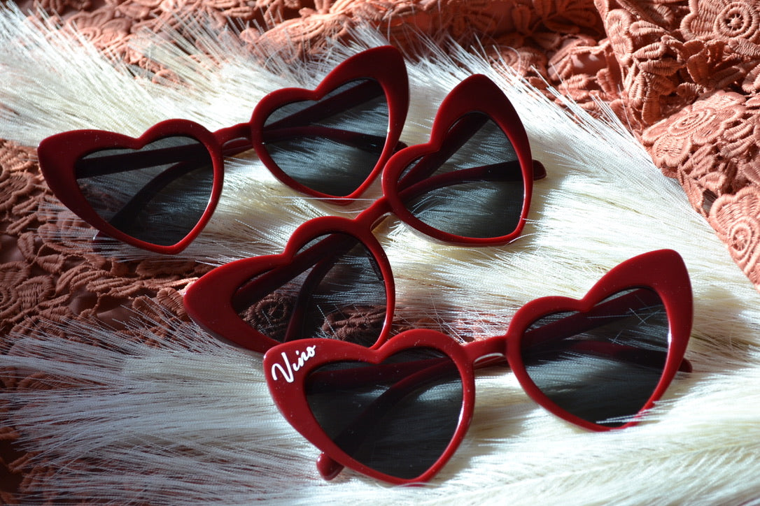Vino before Vows Winery Bachelorette Maroon Heart Sunglasses