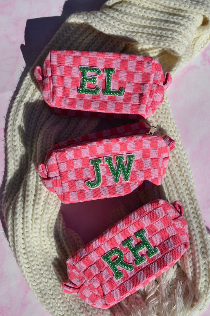 Pink and Green Checkered Makeup Bags