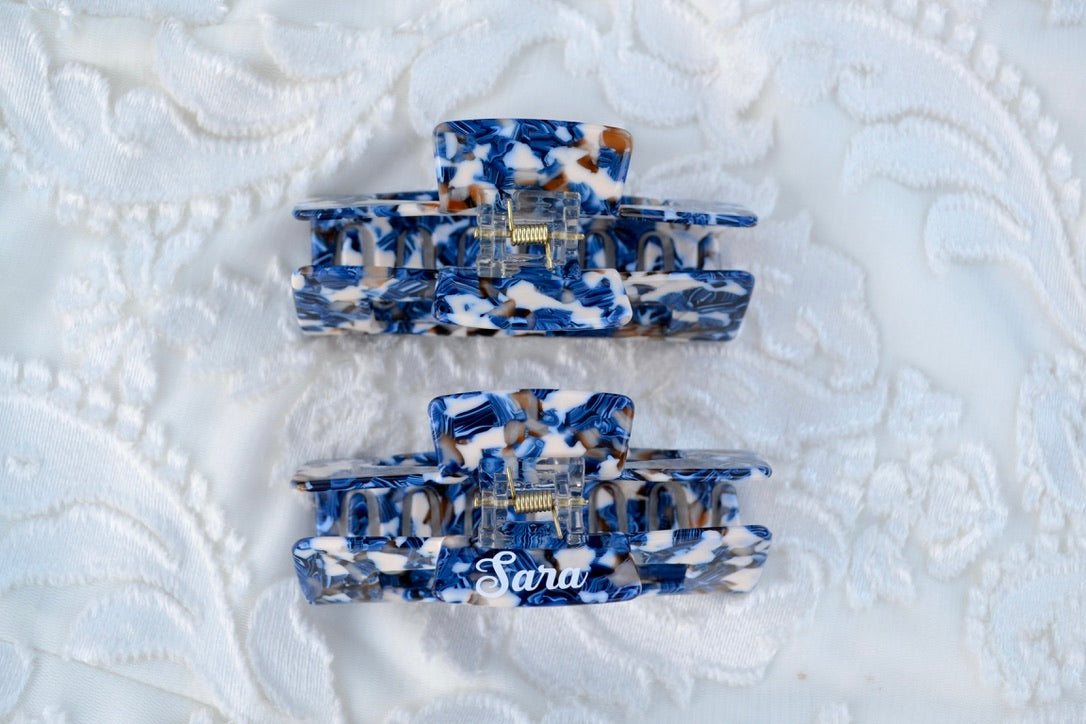 Blue and White Hair Claw Clip