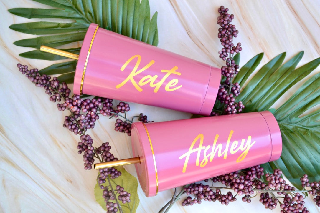 Pink and Gold Stainless Steel Tumblers