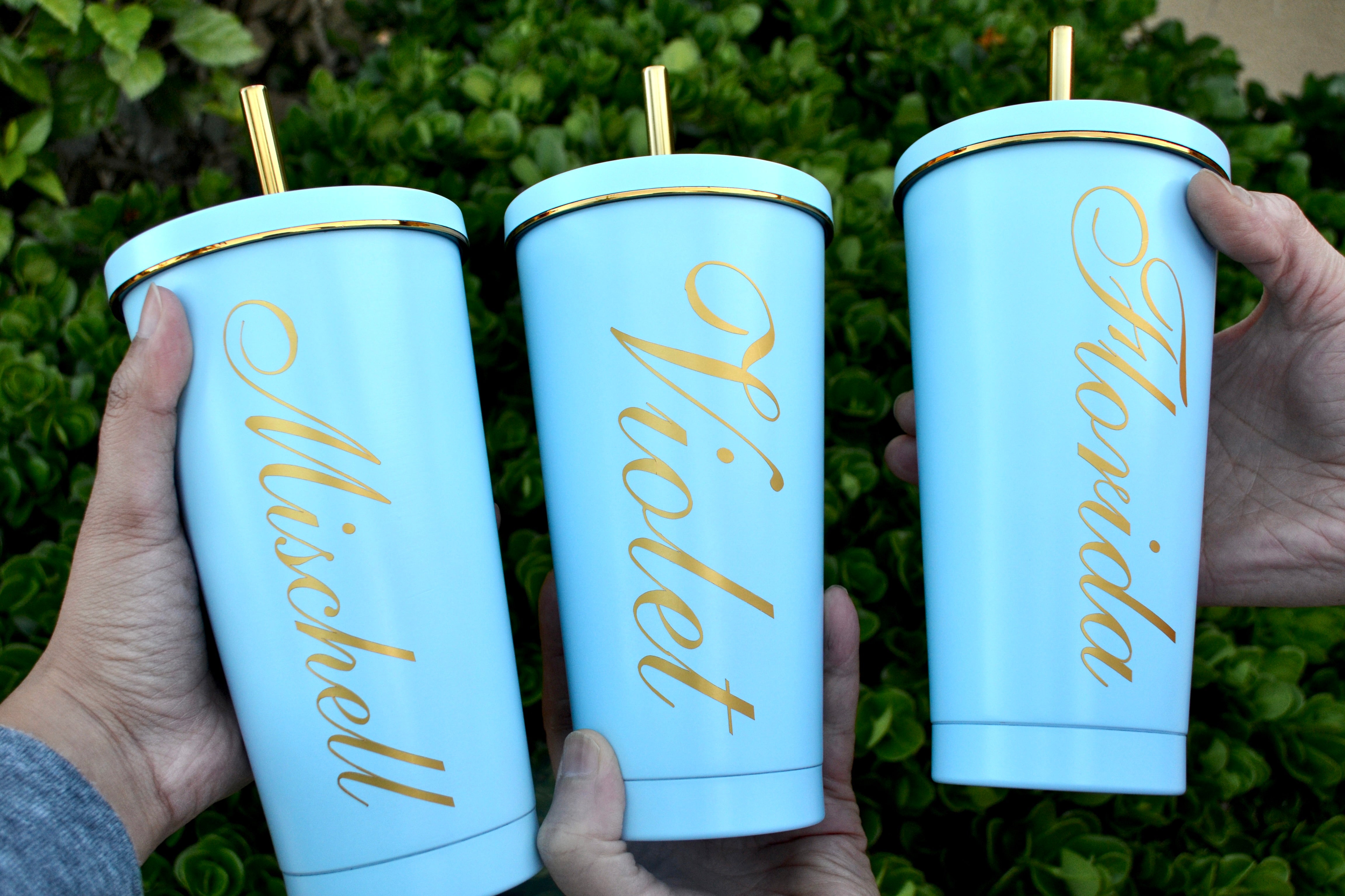Baby Blue and Gold Stainless Steel Tumblers
