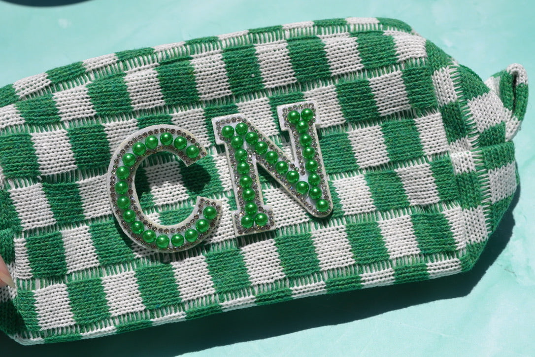 Green Checkered Makeup Bags, Green Pencil Case