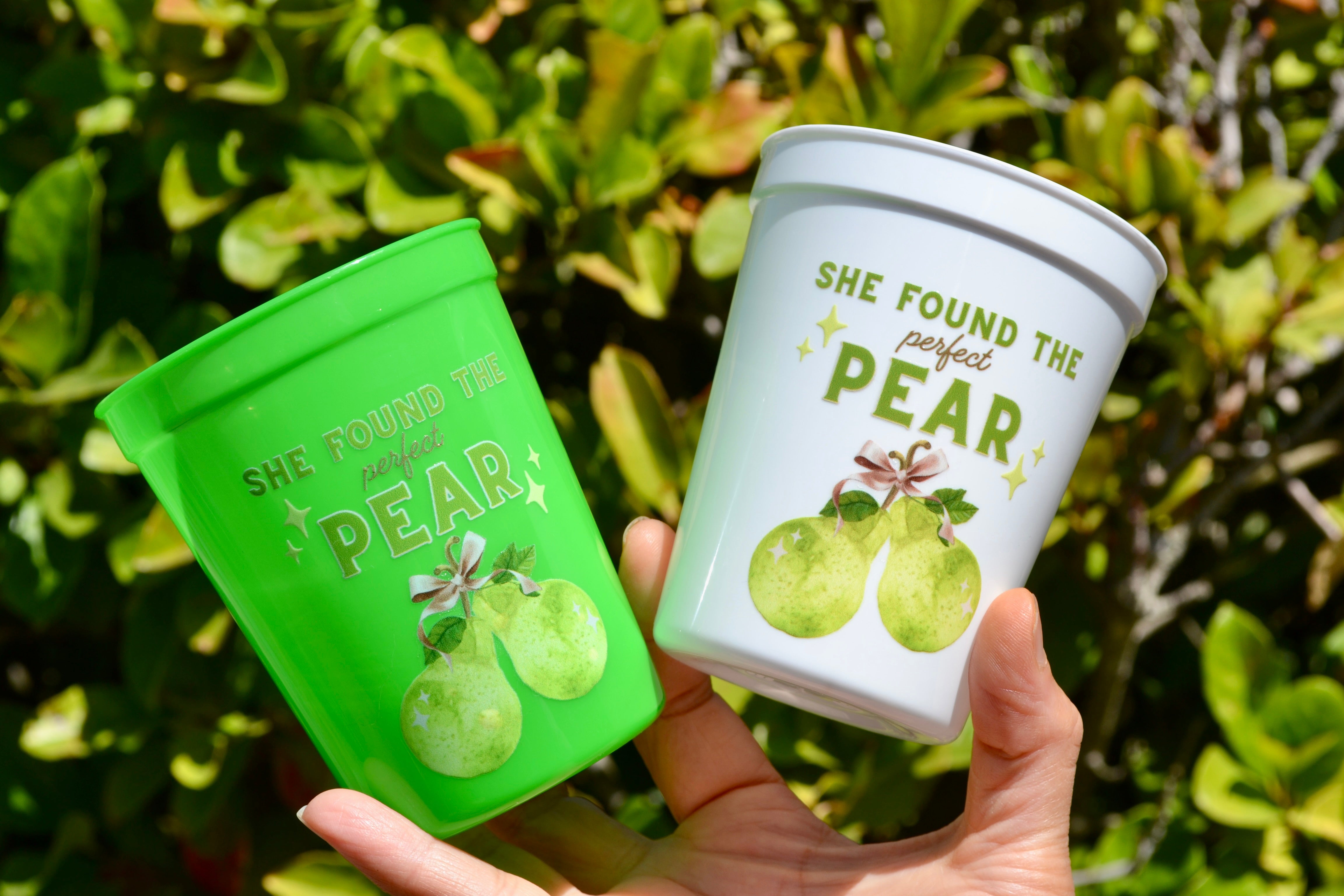 She found the perfect Pear Bridal Shower Cups