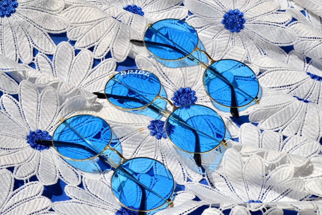 Custom Groovy Hippie Round Blue Heart Sunglasses