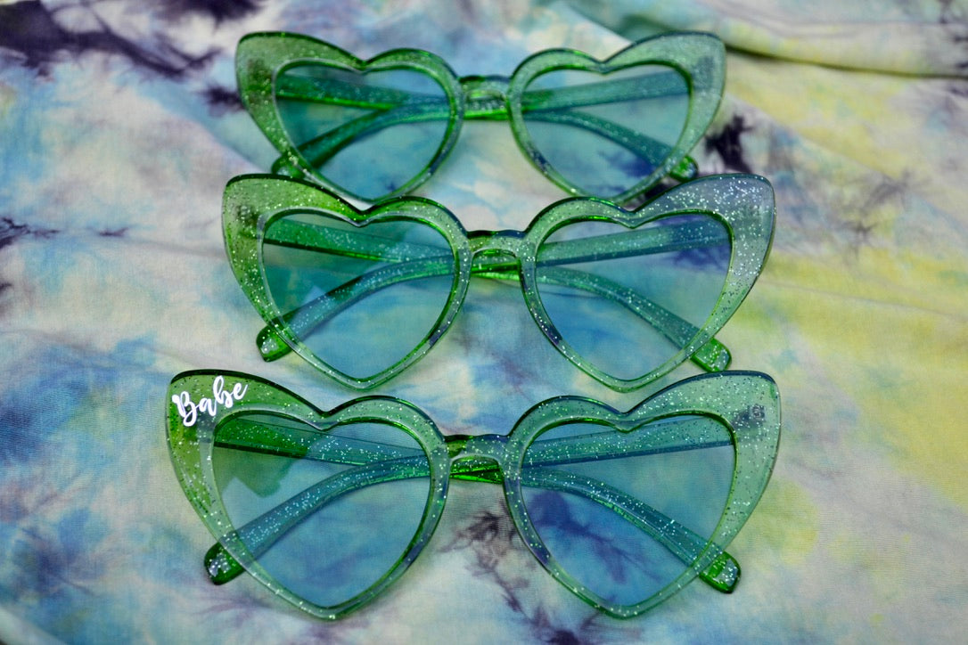 Green Sparkle Heart Sunglasses