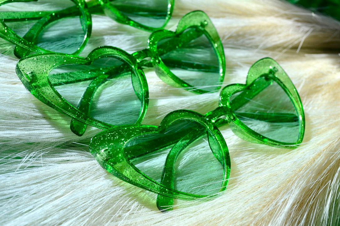 Green Sparkle Heart Sunglasses