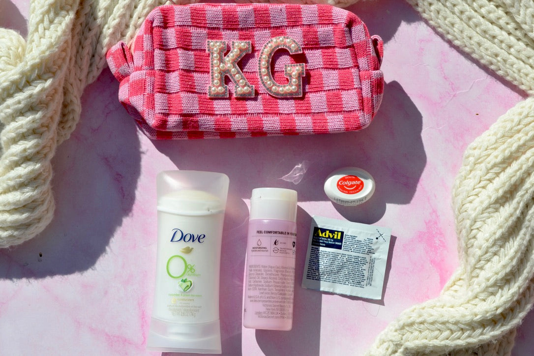 Pink Checkered Makeup Bags