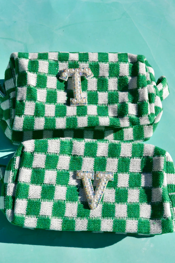 Green Checkered Makeup Bags, Green Pencil Case