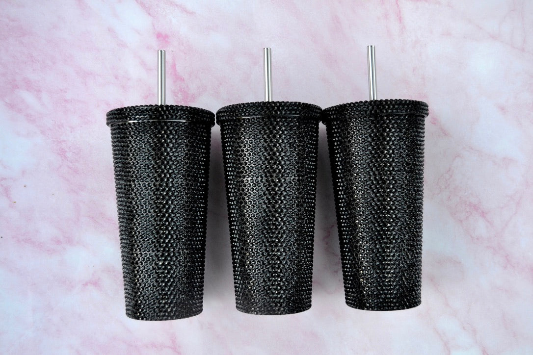 Black Rhinestone Stainless Steel Tumbler