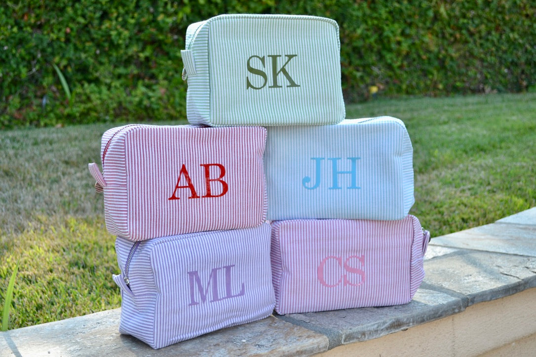 Custom Seersucker Monogram Makeup Bag