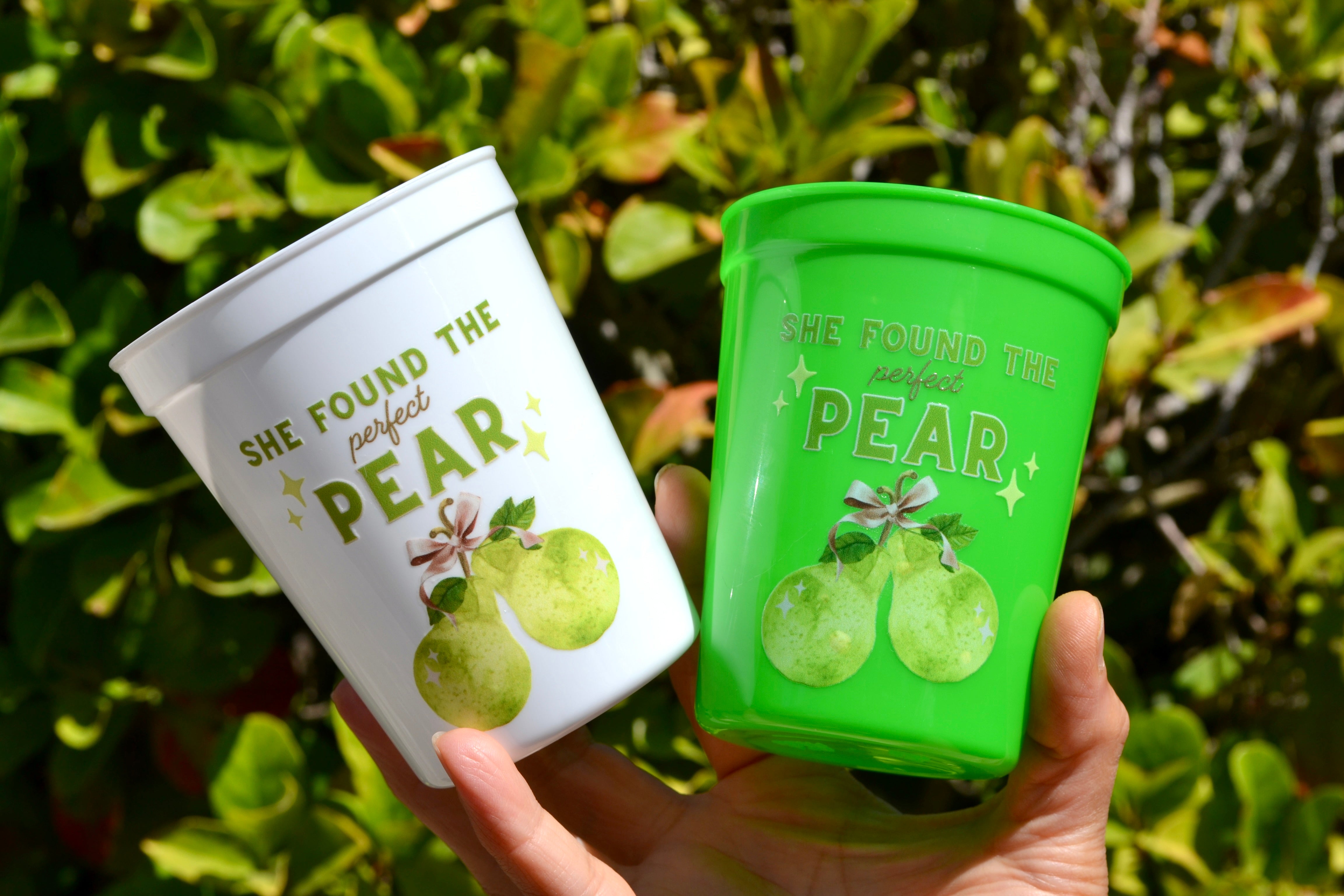 She found the perfect Pear Bridal Shower Cups