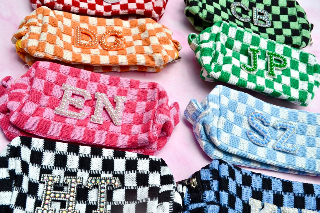 Custom Checkered Makeup Bag, Personalized Cosmetic Bag, Pencil Case