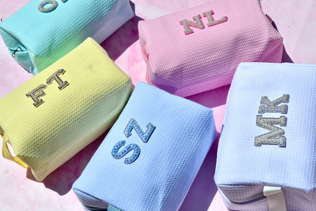 Custom Pastel Waffle Bridesmaids Makeup Bag