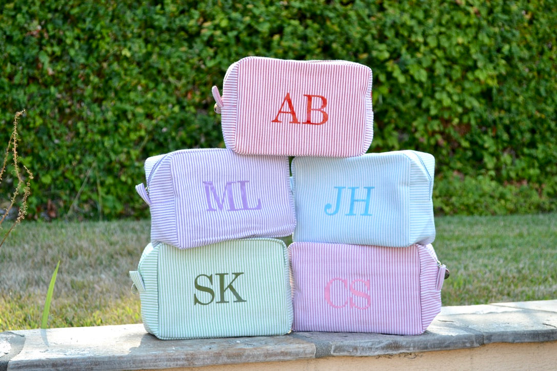 Custom Seersucker Monogram Makeup Bag