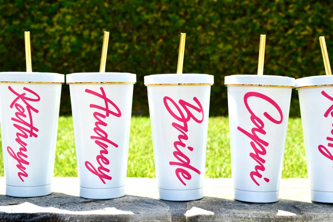 White and Pink Stainless Steel Tumblers