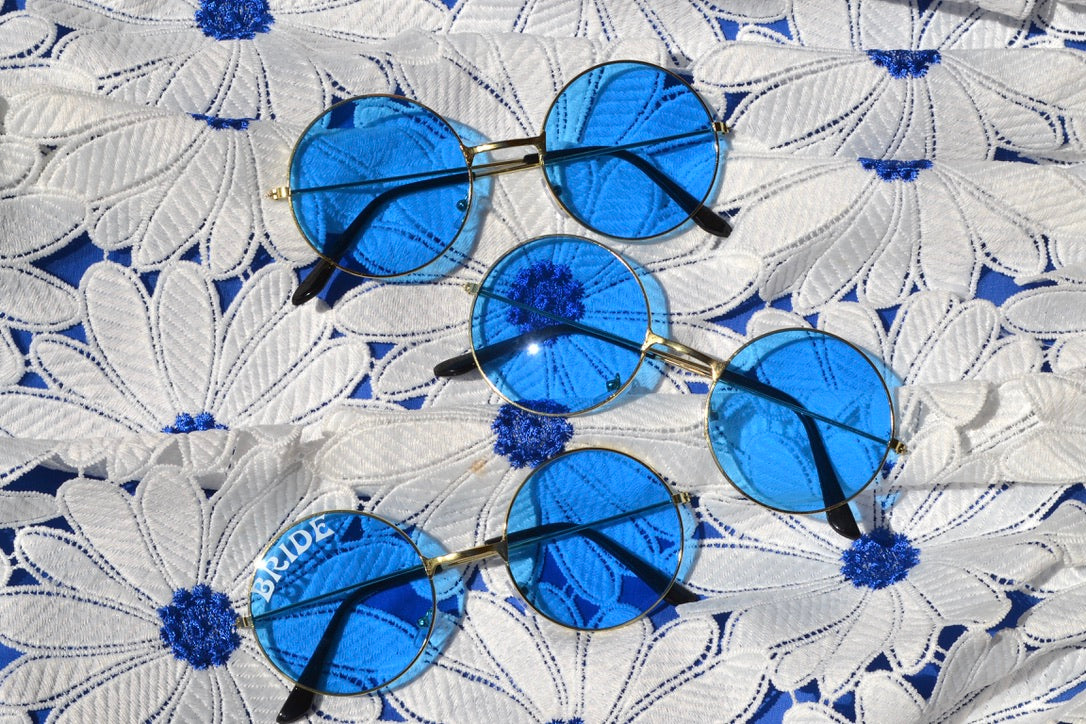 Custom Groovy Hippie Round Blue Heart Sunglasses