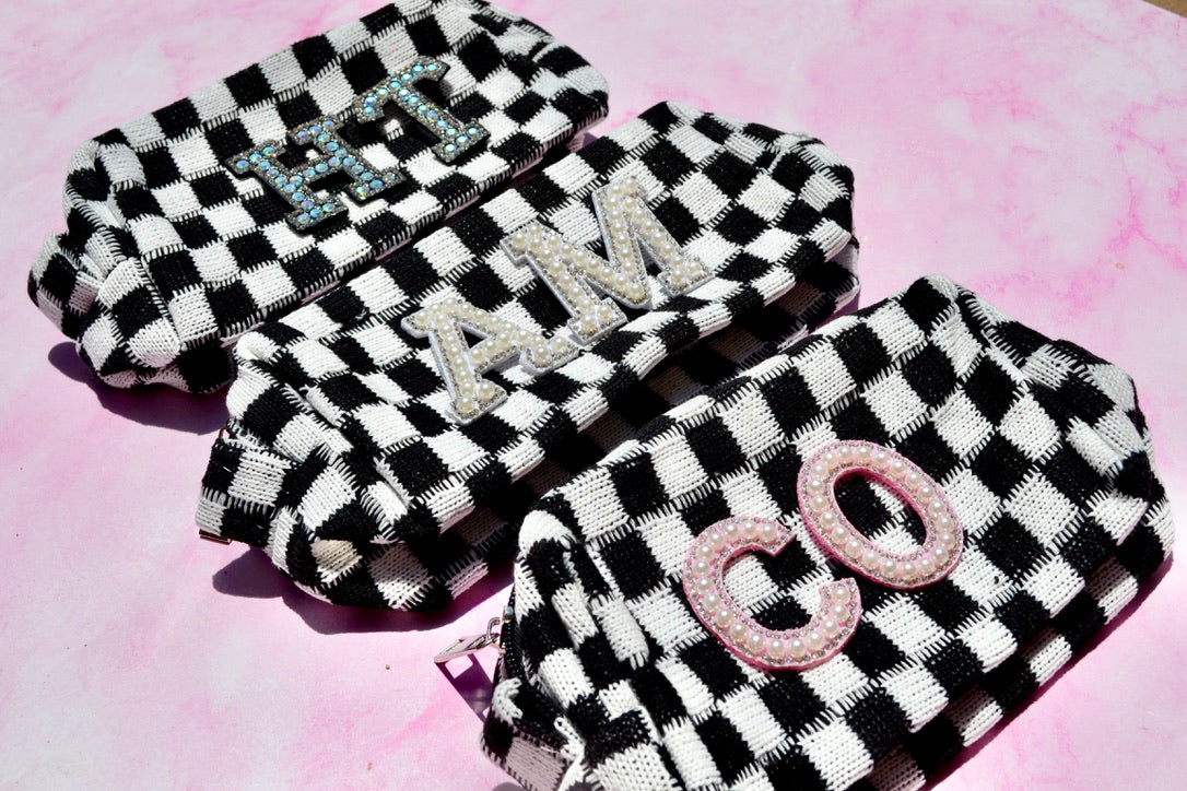 Custom Black and White Checkered Makeup Bag