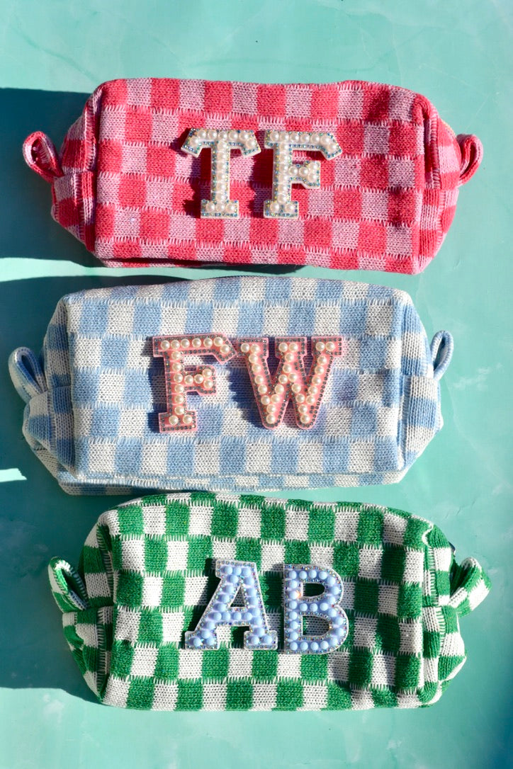 Custom Checkered Makeup Bag, Personalized Cosmetic Bag, Pencil Case