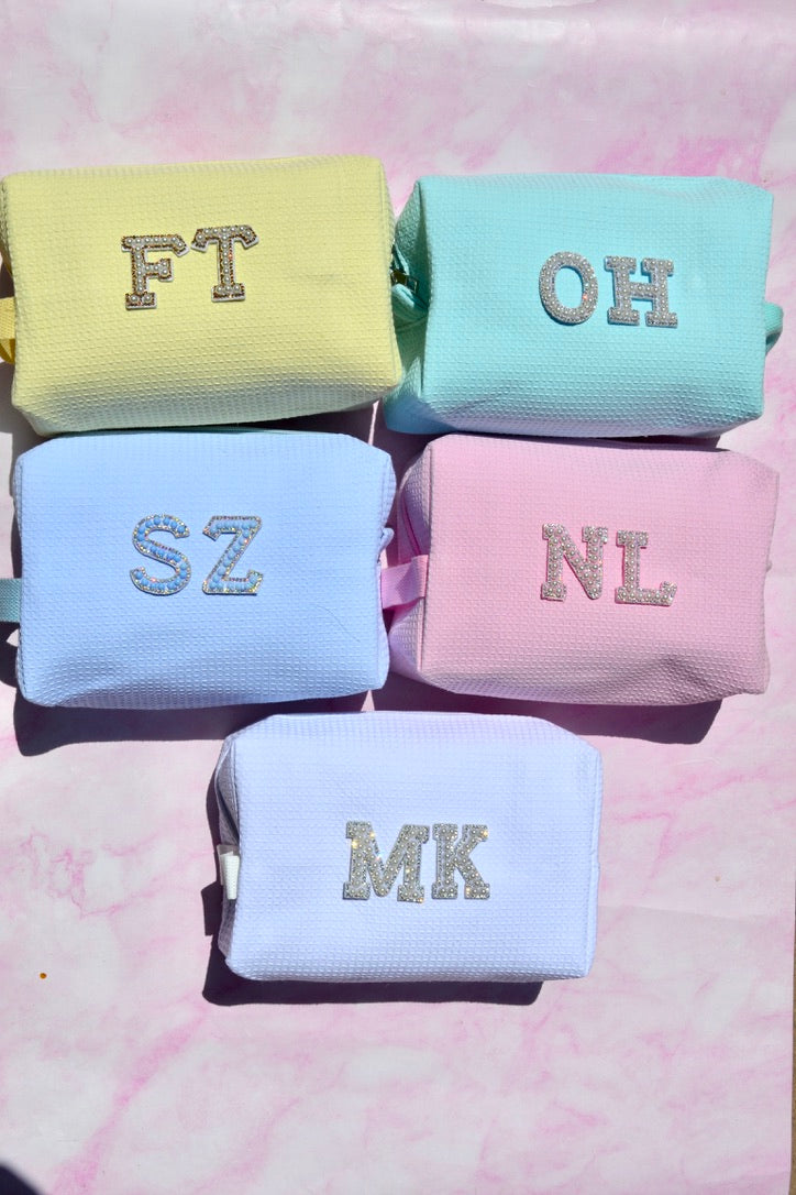 Custom Pastel Waffle Bridesmaids Makeup Bag