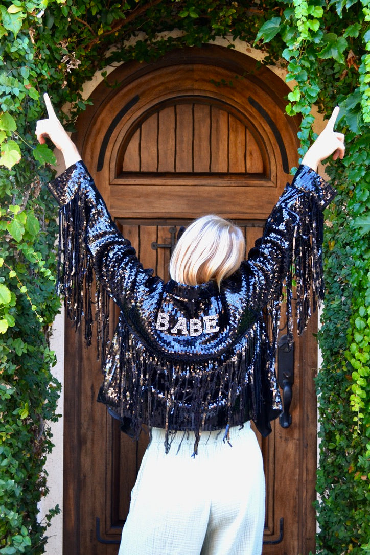 Custom Black Sequin Fringe Jacket