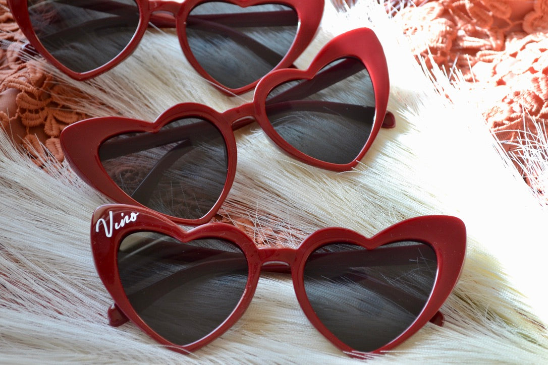 Vino before Vows Winery Bachelorette Maroon Heart Sunglasses