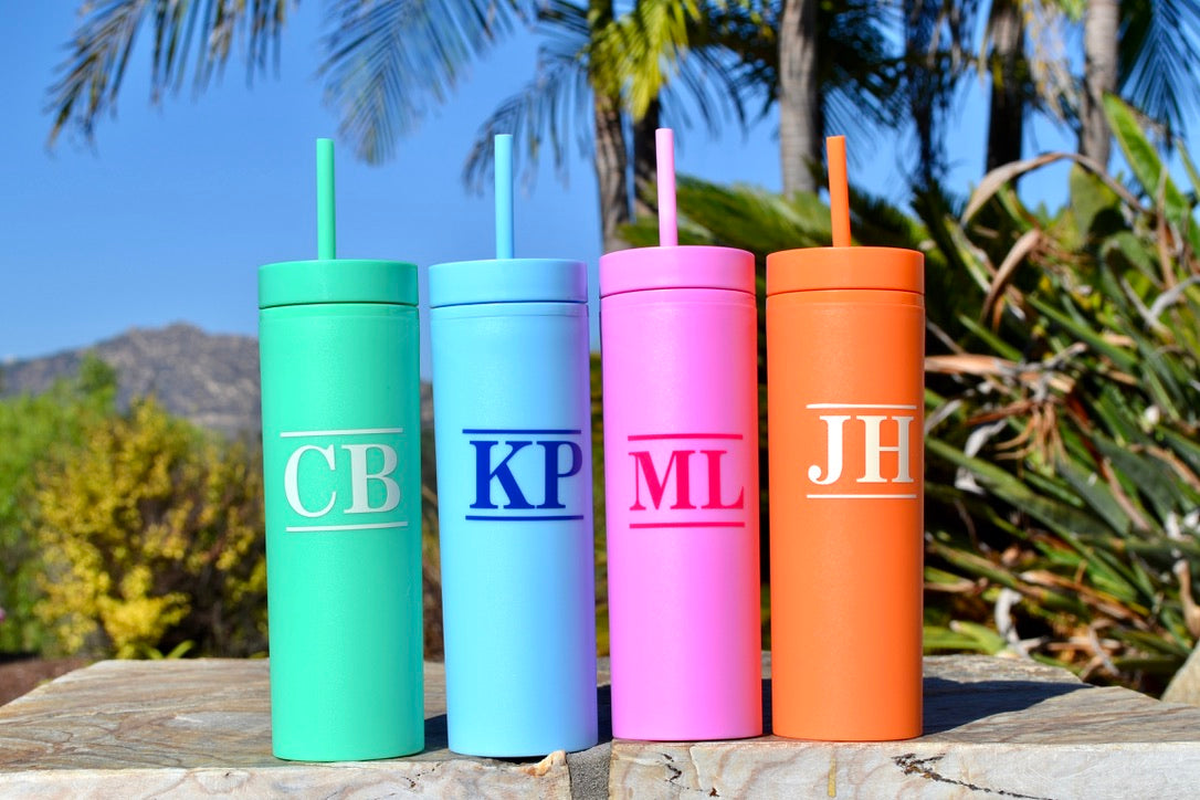 Personalized Monogram Skinny Tumbler with Lid and Straw