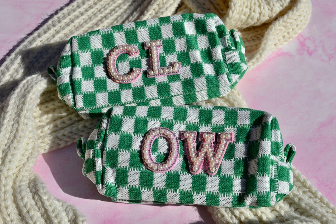 Pink and Green Checkered Makeup Bags