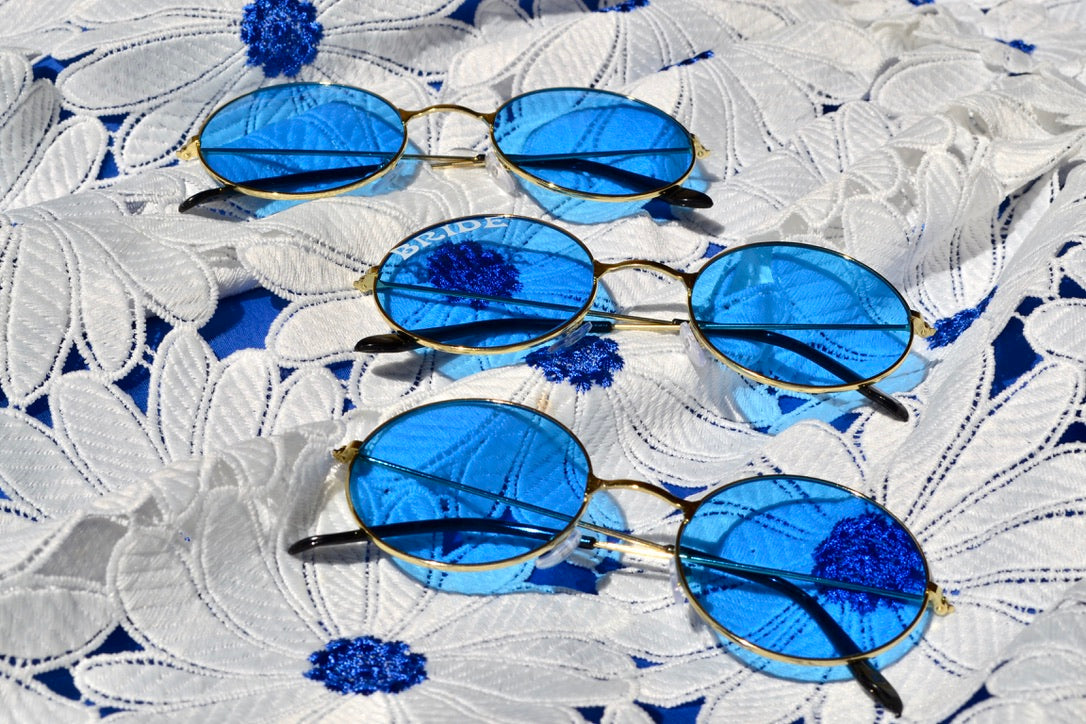 Custom Groovy Hippie Round Blue Heart Sunglasses