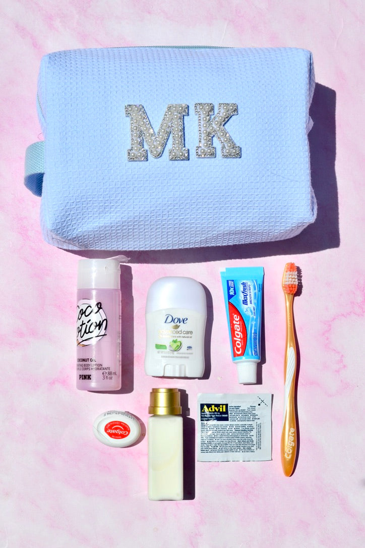 Custom Pastel Waffle Bridesmaids Makeup Bag