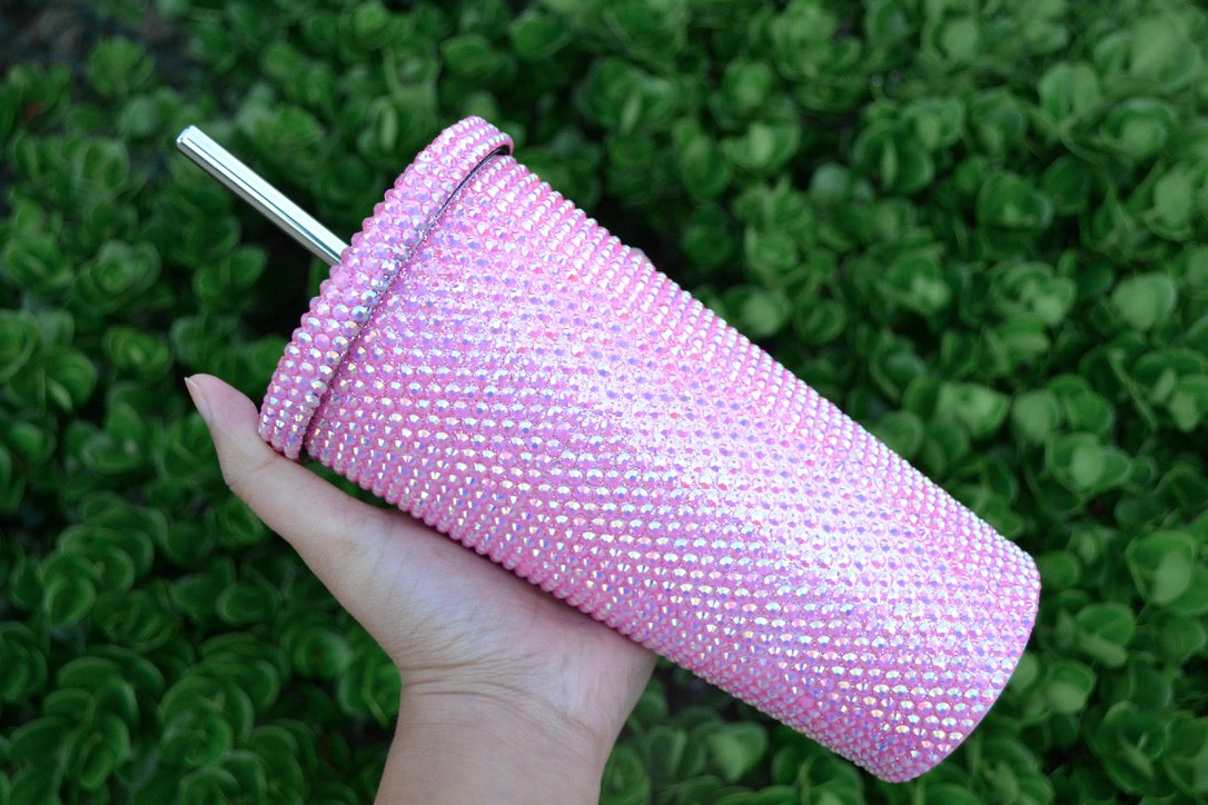 Pink Pink Rhinestone Stainless Steel Tumblers