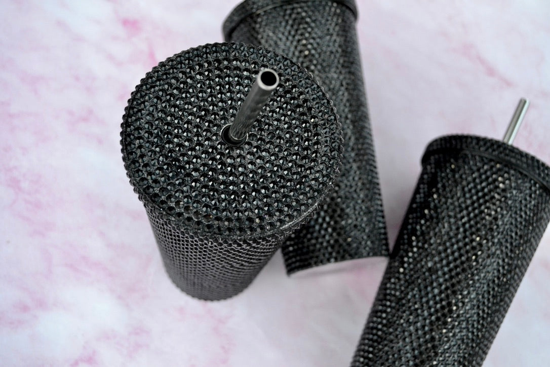 Black Rhinestone Stainless Steel Tumbler