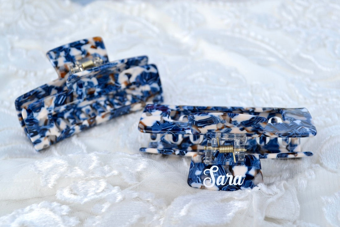 Blue and White Hair Claw Clip
