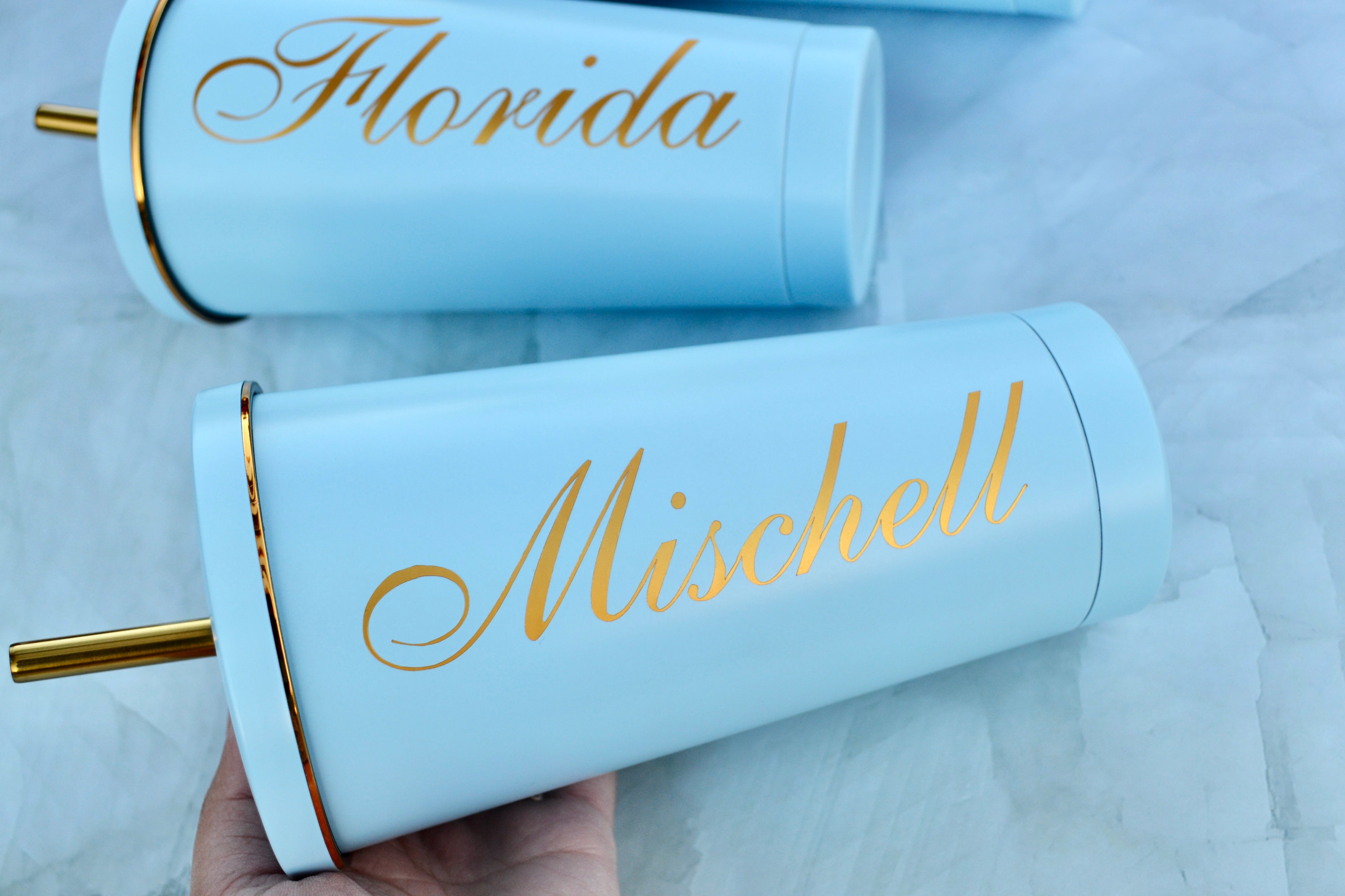 Baby Blue and Gold Stainless Steel Tumblers