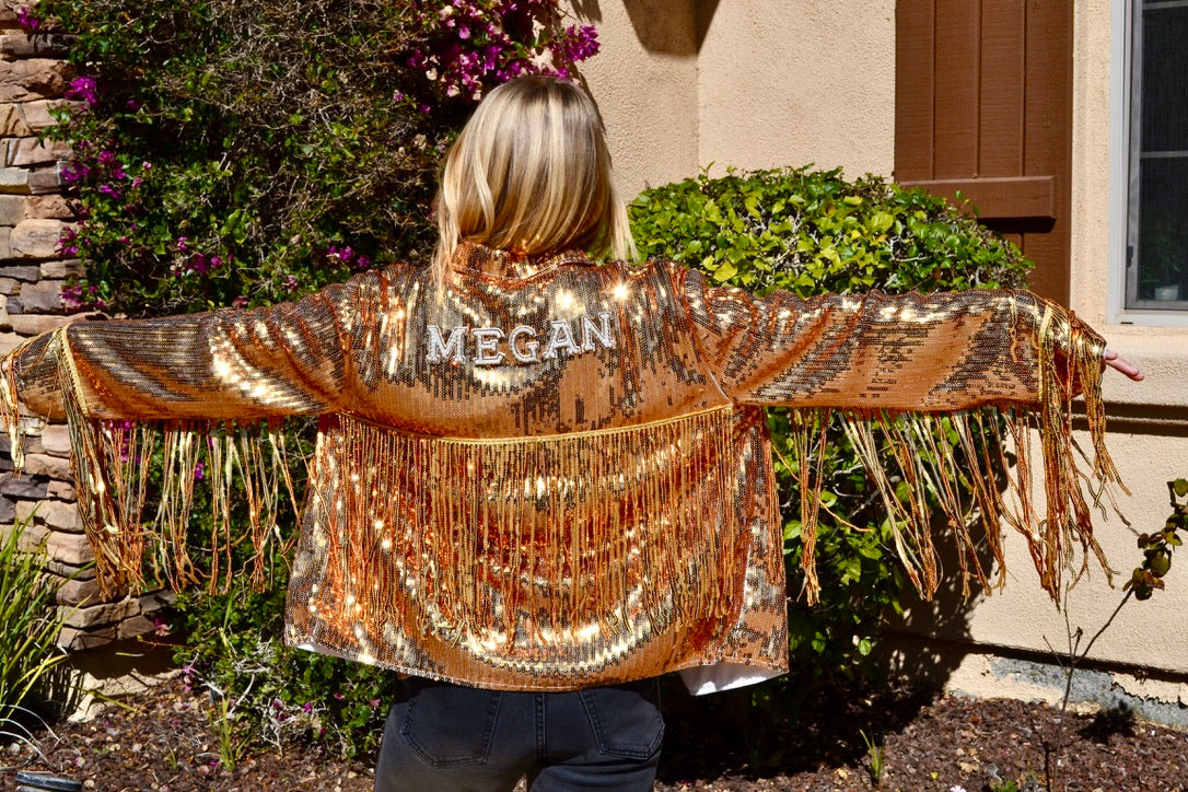 Custom Gold Sequin Fringe Jacket