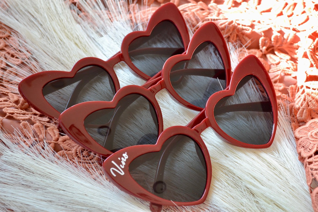 Vino before Vows Winery Bachelorette Maroon Heart Sunglasses
