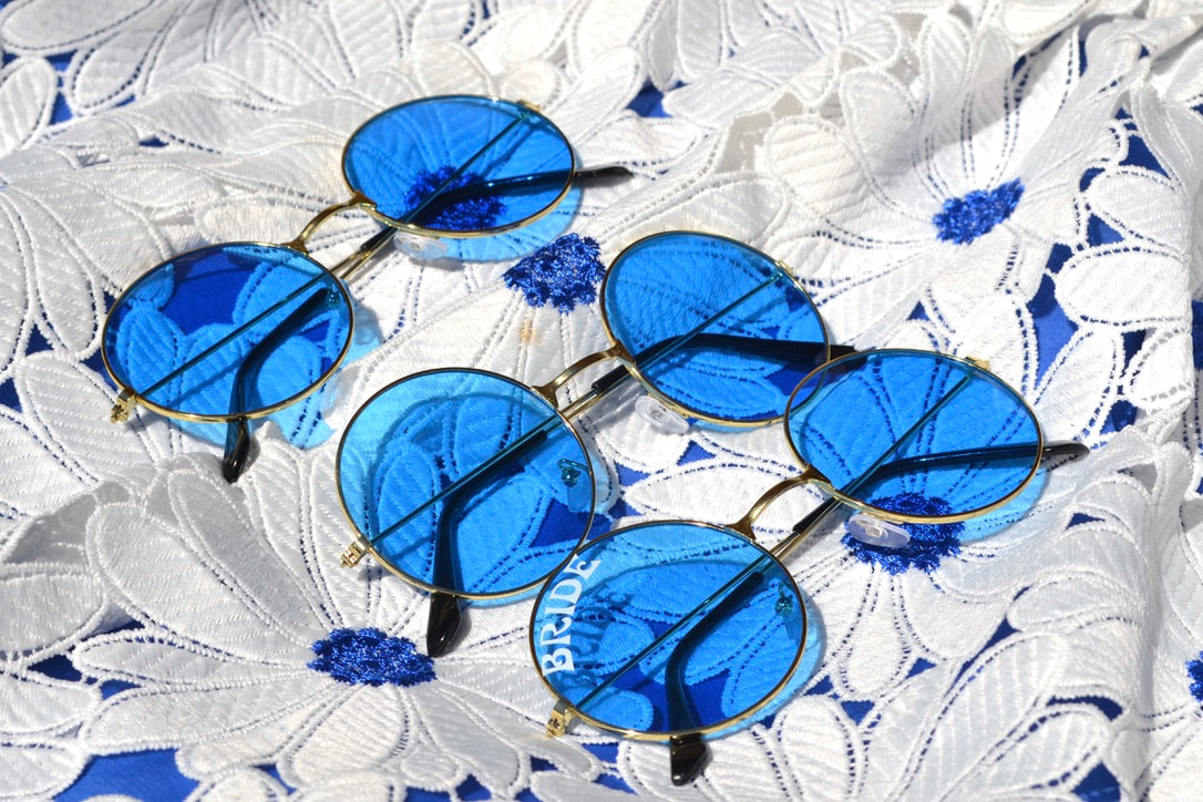 Custom Groovy Hippie Round Blue Heart Sunglasses